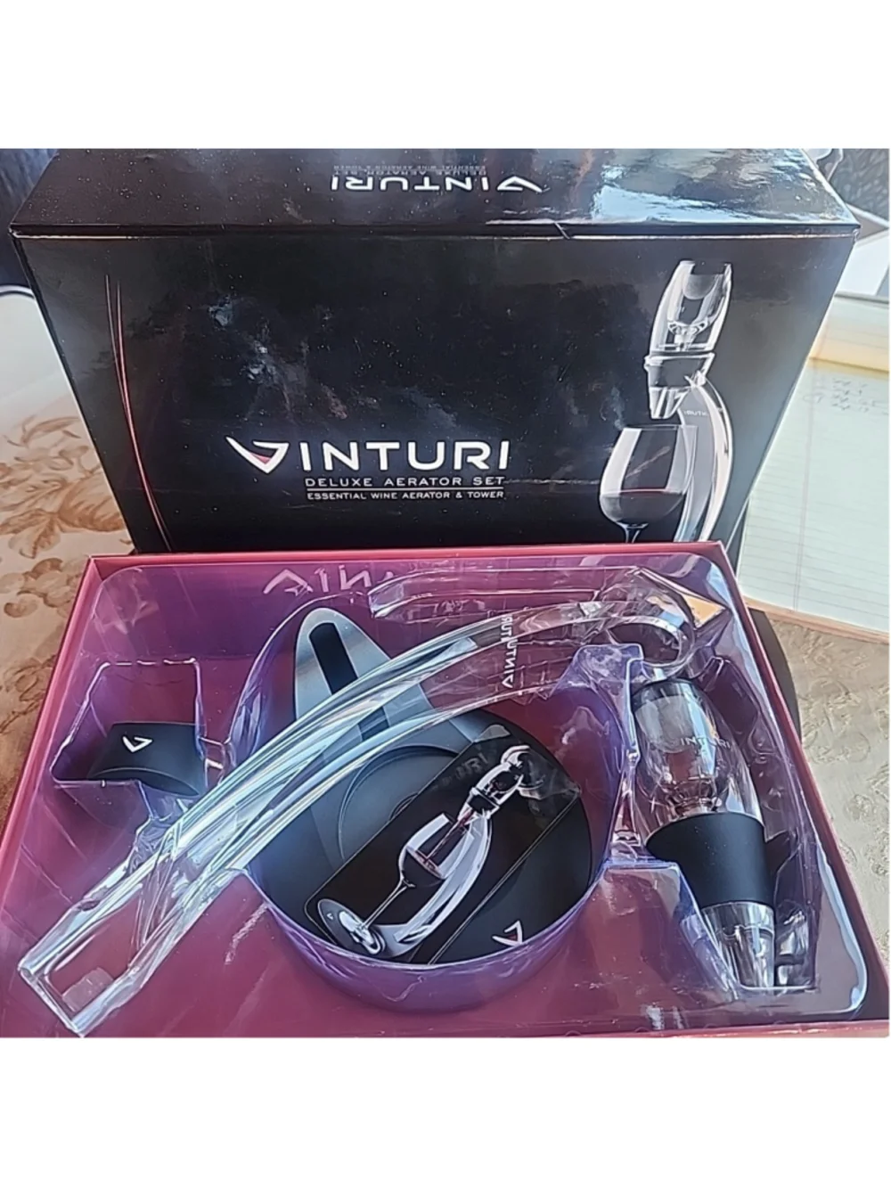 Vinturi Red Wine Aerator Tower Set With Stand And Filter, Black Color